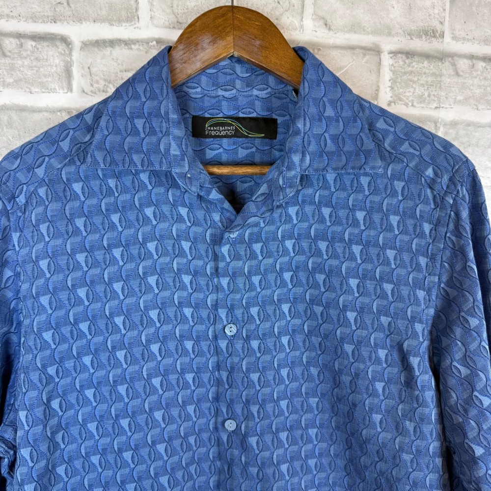 Jhane Barnes Frequency Mens Blue Textured Silk Blend Button Down Shirt Medium